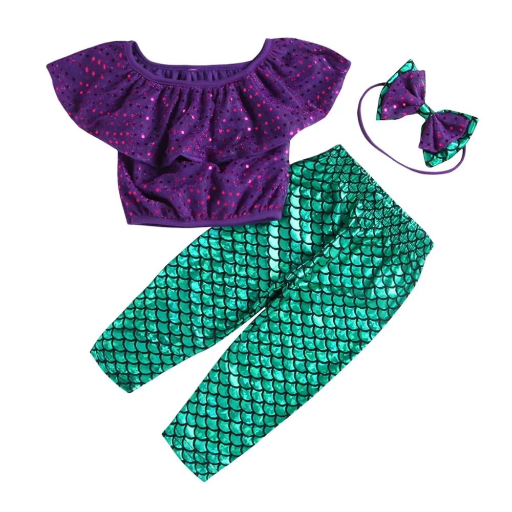 Комплект одежды для девочек из 3 предметов укороченный топ с блестками и леггинсы