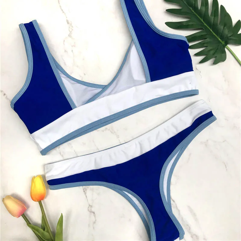 Sport Bikini Brazilian Two Pieces Striped Swimsuit 2018 Thong Biquine Set Tank Crop Top Bathing Suit Bandeau Biquini |