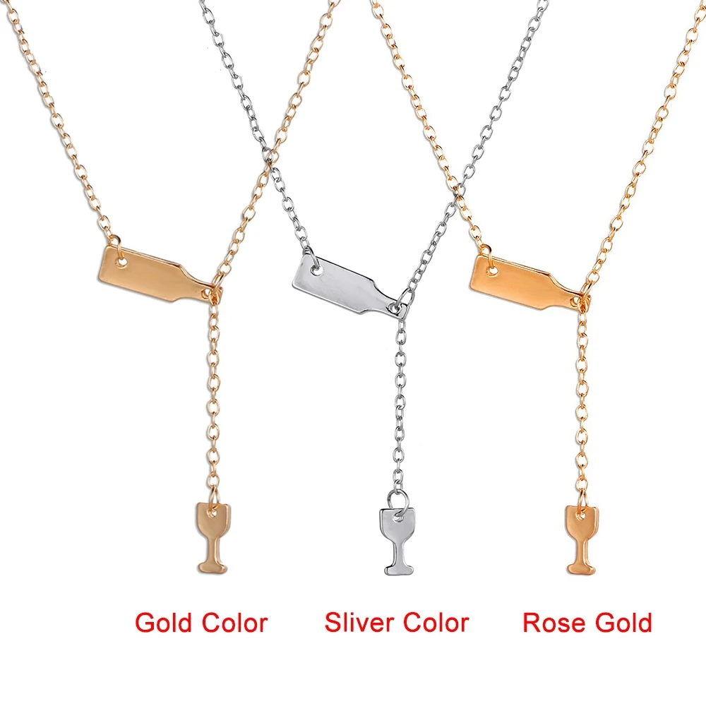 New Gold Silver Rose Color Fashion Bottle Wine Cup Long Chain Necklace Women Lariat Red Y style Necklaces Jewelry Gift | Украшения и