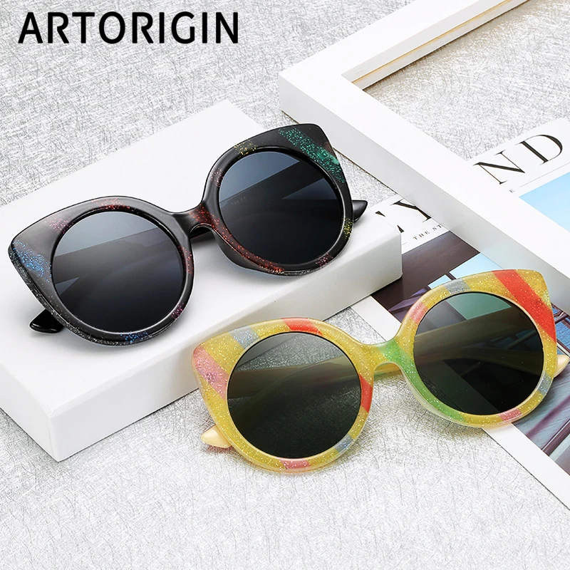 Женские солнцезащитные очки кошачий глаз с радужным блеском брендовые