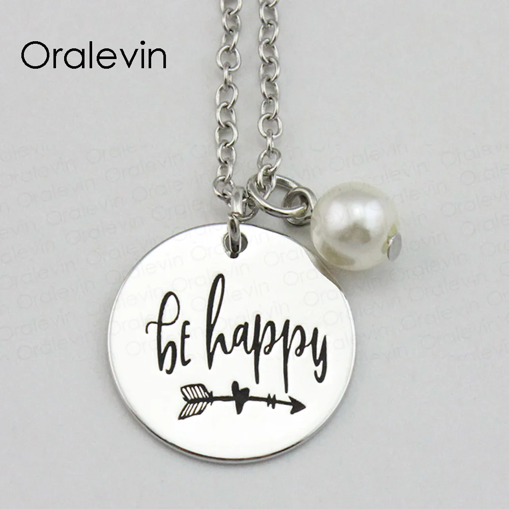 

Hottest Fashion BE HAPPY Inspirational Hand Stamped Engraved Custom Pendant Necklace for Women Gift Jewelry,10Pcs/Lot, #LN1909