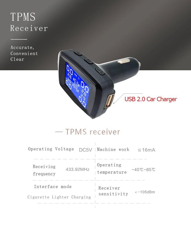 SMARTECH USB 2,0 TPMS с автомобильным зарядным устройством, универсальный прикуриватель, цифровой ЖК-дисплей, автоматическая система охранной сигнализации, давление в шинах