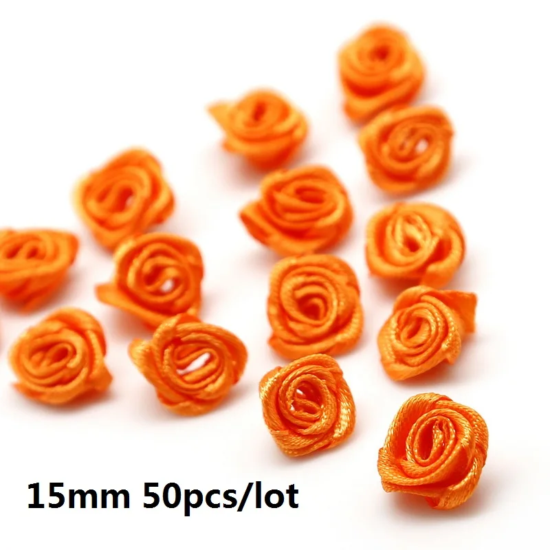 1.5cm Orange Red Шелковый 15/20/30 мм мини цветы-розочки головка атласной лентой лук Свадебные украшения искусство ремесла Сделай Сам вечерние домашней одежды Декор поставки - Цвет: 1.5cm Orange Red