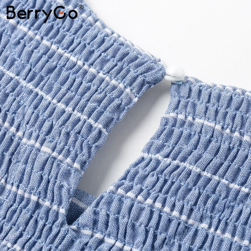 BerryGo полосатые женские платья, длинное платье с рюшами из льна и хлопка, летние платья в винтажном стиле, праздничные женские пляжные платья, модные