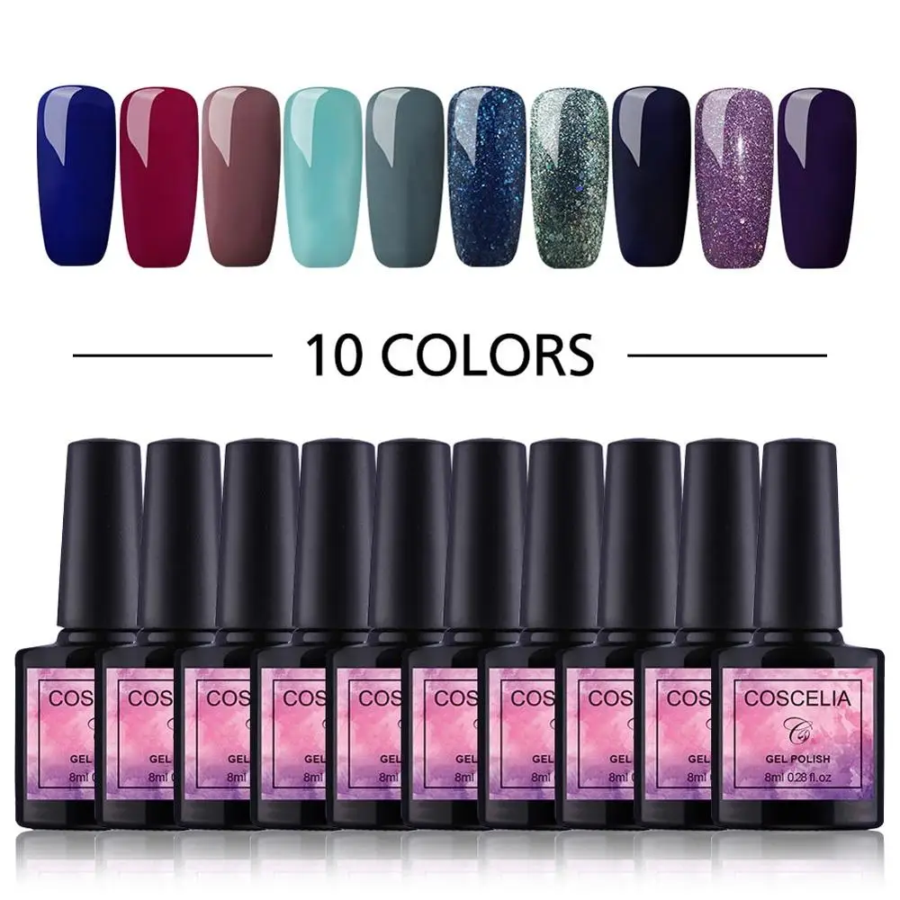 Gel Polish Kit 8 COSCELIA, 6/10 шт, 8 мл, Твердый Цветной Гель-лак для ногтей, долговечный Гель-лак, комплект гель-лака и наборы для ногтей - Color: Gel Polish Kit 8