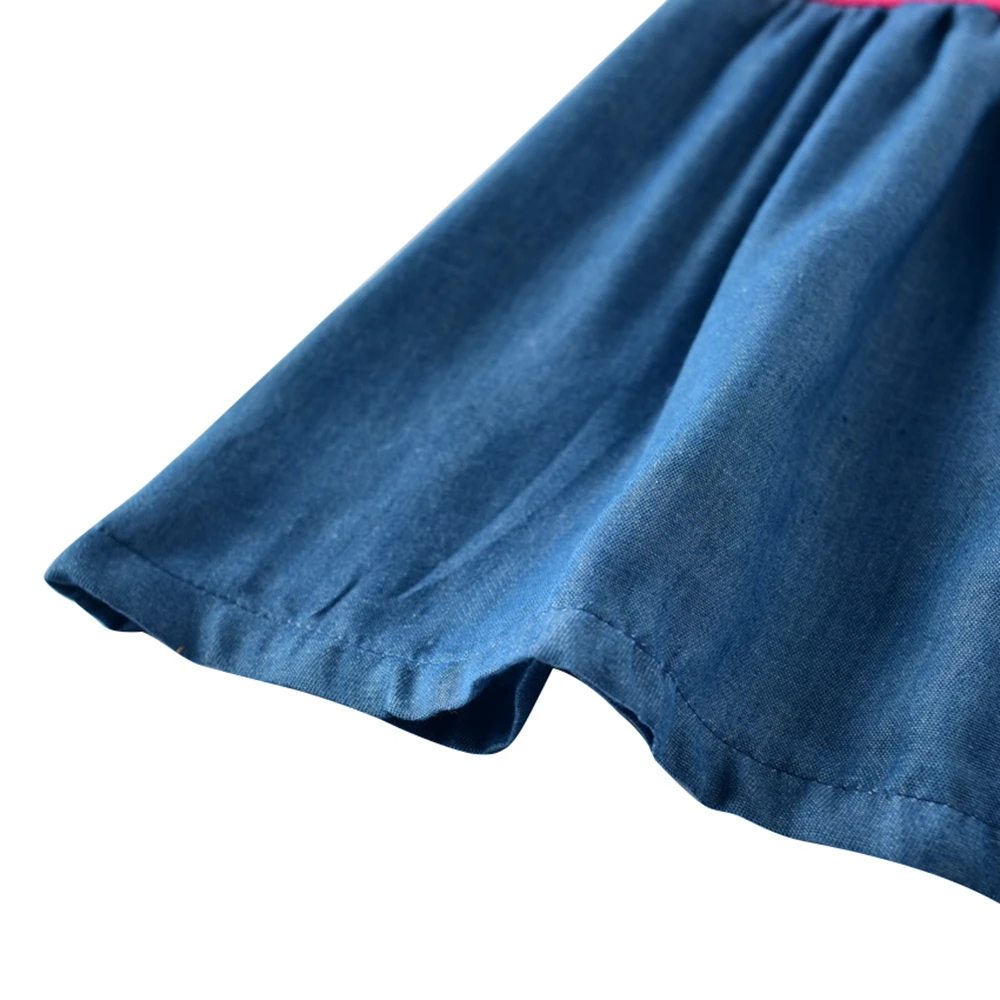 Girls Baby Short Sleeve Cartoon Dress Summer New Kids Wearing Denim Belt Round Neck Embroidered H7123 | Детская одежда и обувь