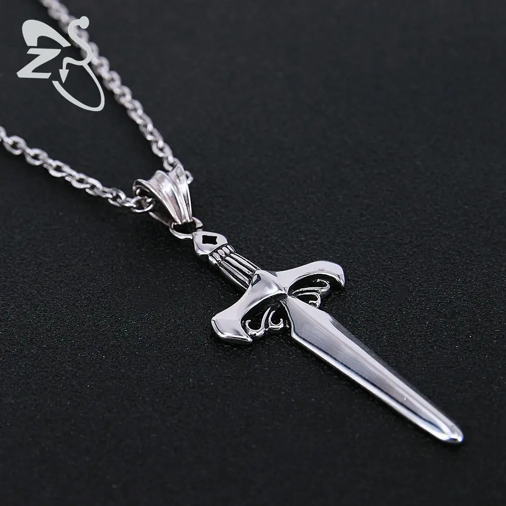 ZS 1 PC Cross Sword Necklace Punk Style Long Pendant Vintage Chains Stainless Steel Choker Weapon Totem Amulet Brave Men Jewelry | Украшения
