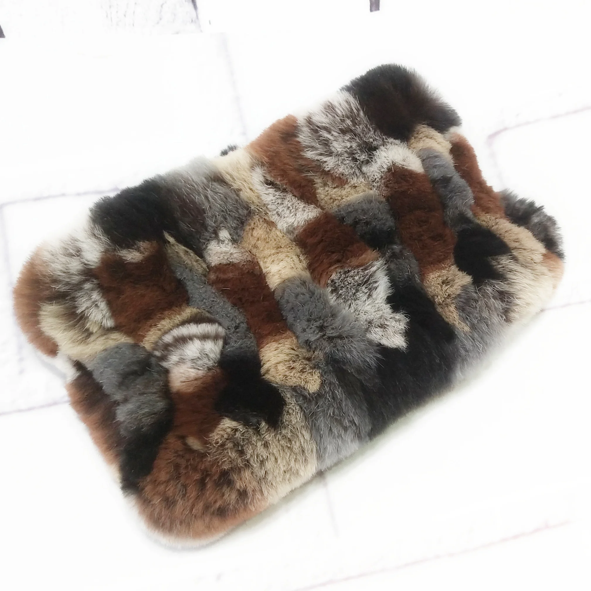 ZDFURS* женский шарф из натурального меха ручной работы, вязаный шарф из натурального кролика Рекс, меховые повязки на голову для девочек, натуральный мех, шарфы, зимние - Цвет: black  brown