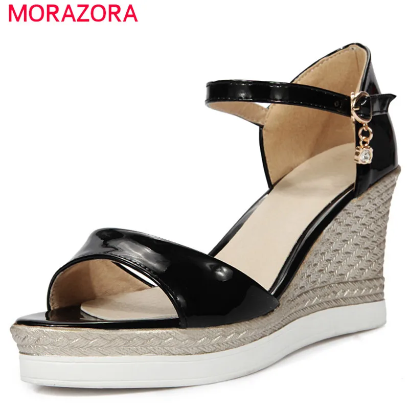 MORAZORA/женские босоножки на танкетке сезон весна-лето обувь очень высоком каблуке