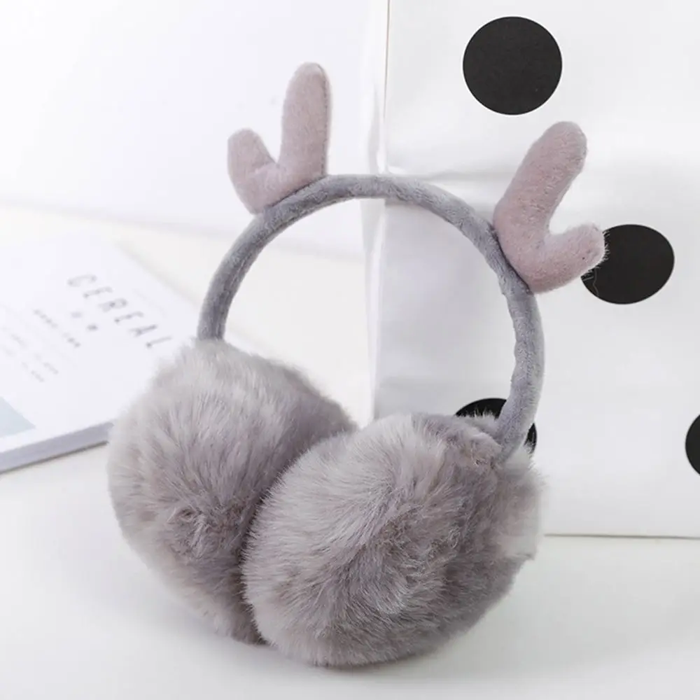 Серый Для женщин зимние Наушники earwarmers принт рождественского оленя и рога лося мочки уха теплые меховые оголовье наушников Аксессуары для одежды грелки уха - Цвет: Серый