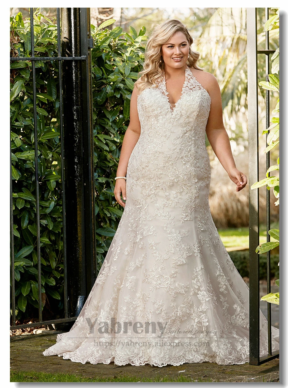 Кружевные свадебные платья с лямкой на шее большого размера|Свадебные платья| |