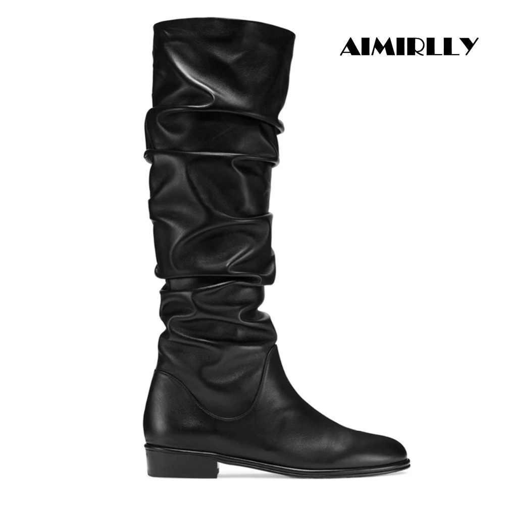 Женские круглый носок обувь на плоской подошве сапоги каблуке выше колена черные