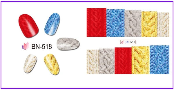 12 упак./лот переводка NAIL ART наклейки на ногти полное покрытие Ткань Текстиль шерстяной свитер рисунок на ткани BN517-528