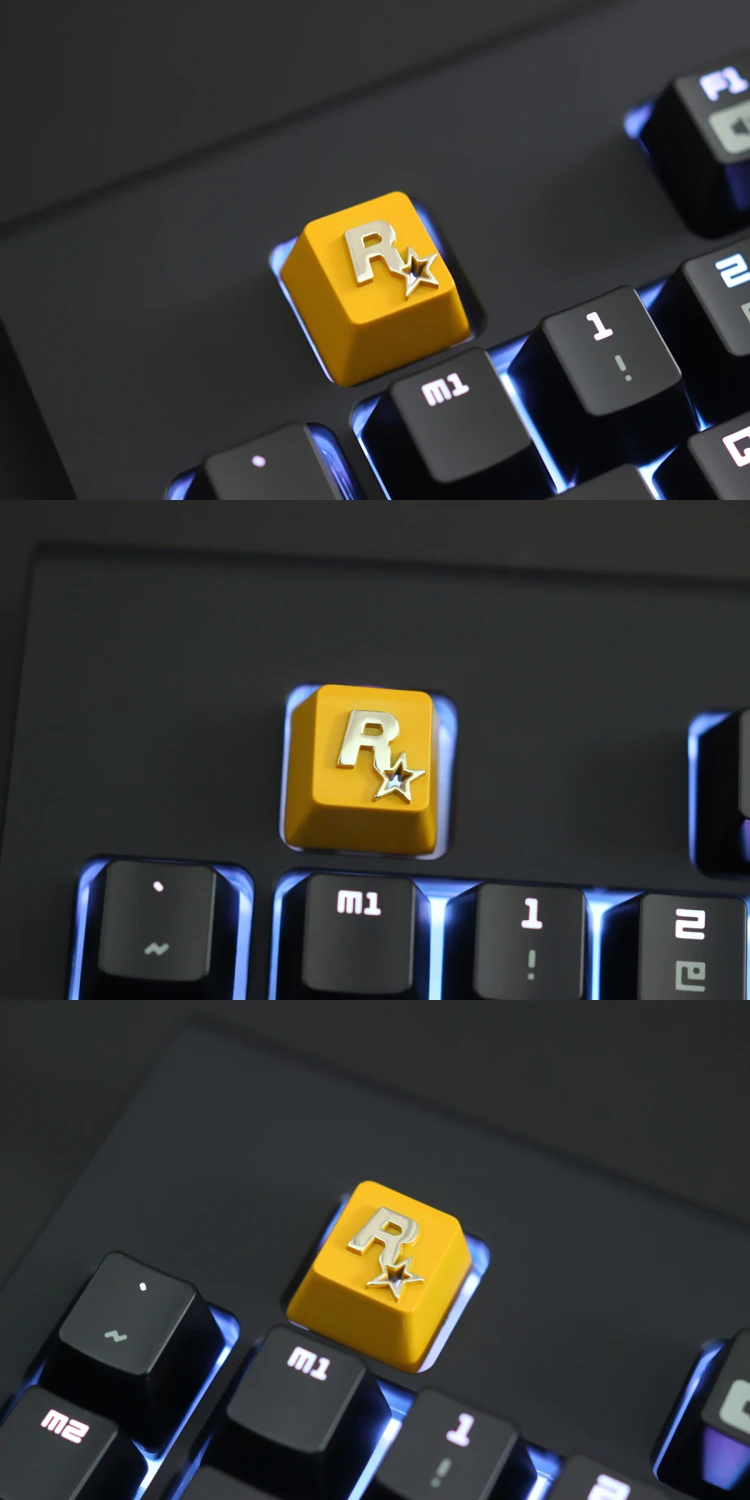 1 шт. оцинкованный алюминиевый сплав с подсветкой ключ крышка для Rockstar игры Логотип механическая клавиатура стереоскопический рельеф keycap R4 высота