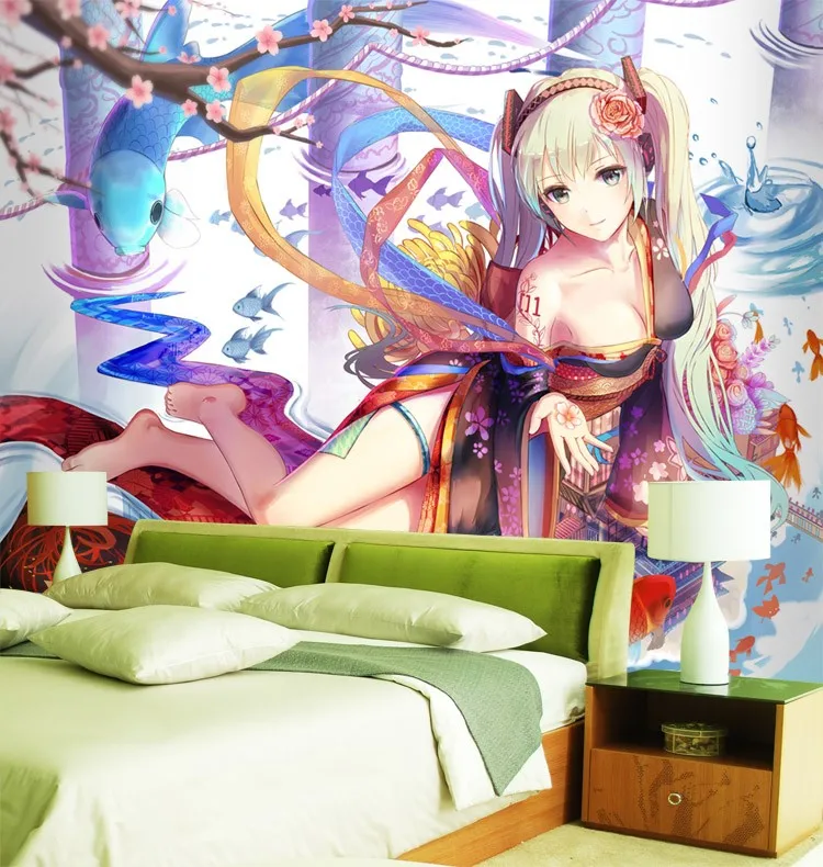 Изготовленный На Заказ 3D обои с названием песни «Hatsune Miku настенная Сакура фото обои аниме для детей Спальня для гостиной комнаты, отеля номер deocr 3D обои