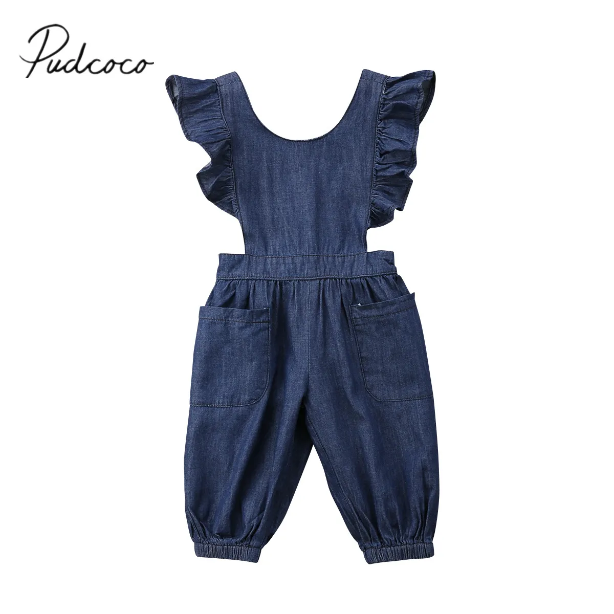 2018 новый милый комбинезон с оборками для маленьких девочек джинсовый длинными