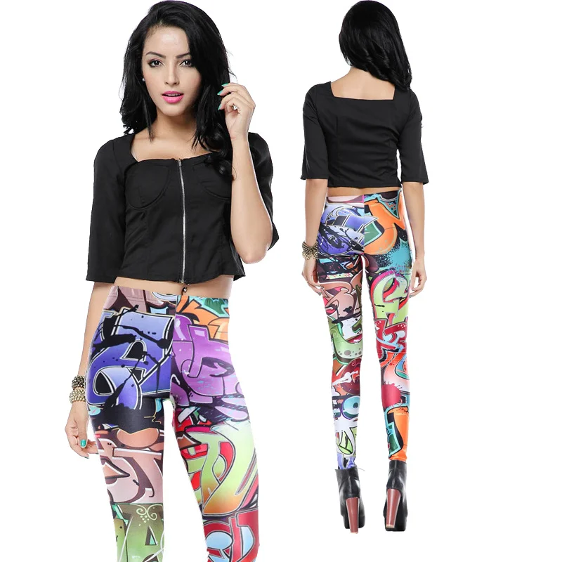 2019 женская одежда новые граффити спрей мультфильм печати женские эластичные