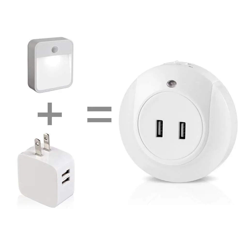 Круглый автоматический датчик света светодиодный ночник с 2 usb зарядными