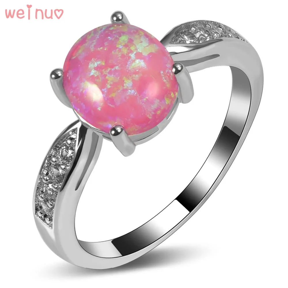 Weinuo кольцо с розовым огненным опалом и белым кристаллом из стерлингового серебра