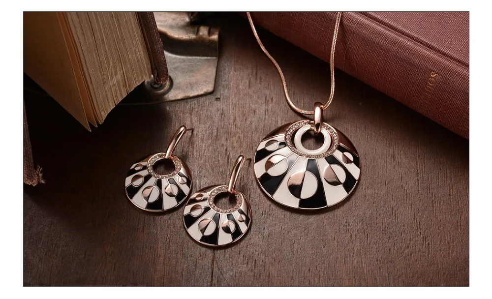 Viennois розовое золото Цвет круглый Ювелирные наборы для женщин Boucles d'oreilles кулон Цепочки и ожерелья комплект Черный и белый ювелирные изделия