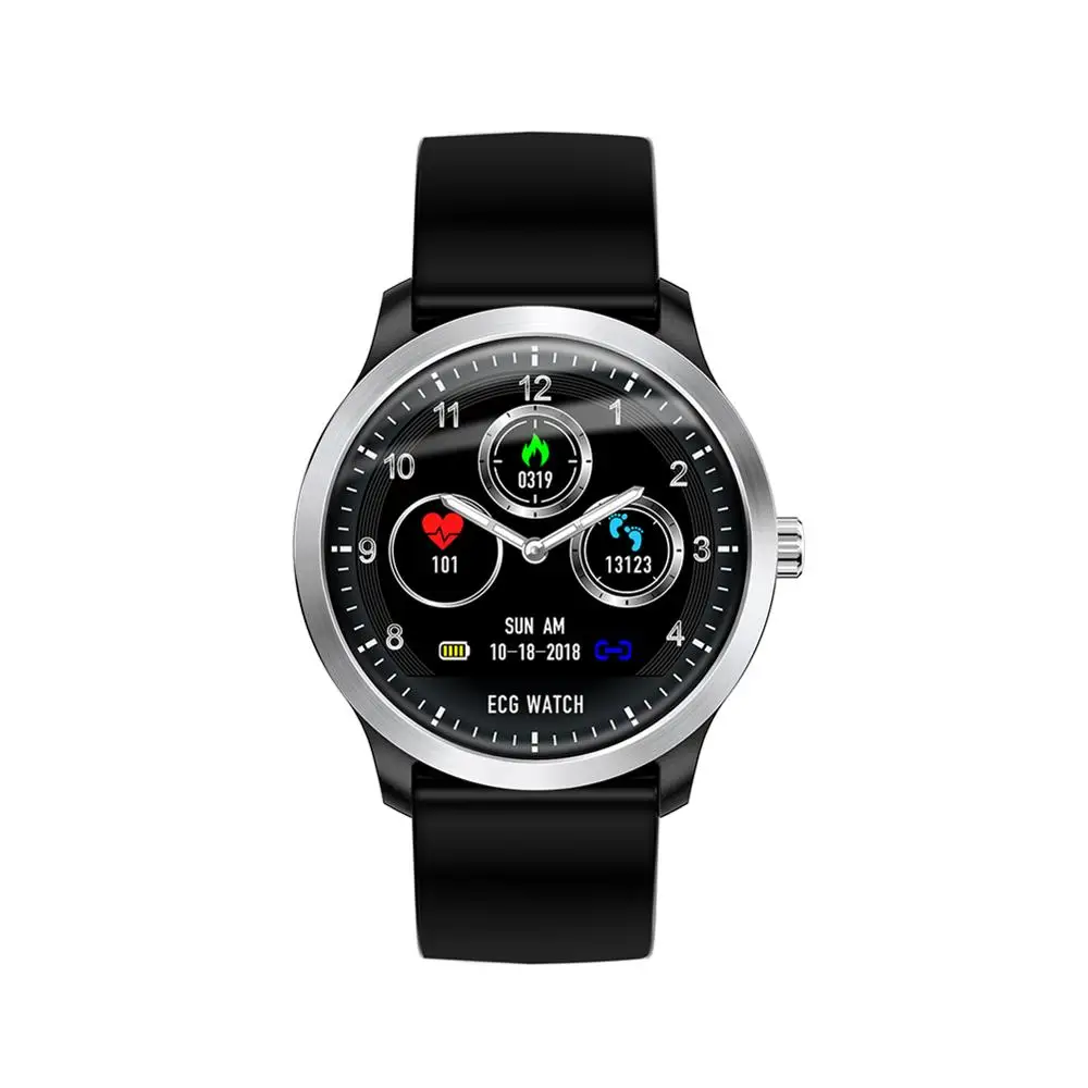 N58 Смарт часы ЭКГ спортивные часы ЭКГ+ PPG ЭКГ HRV отчет сердечного ритма кровяное давление Тест IP67 водонепроницаемый смарт-браслет - Цвет: Black silicone strap