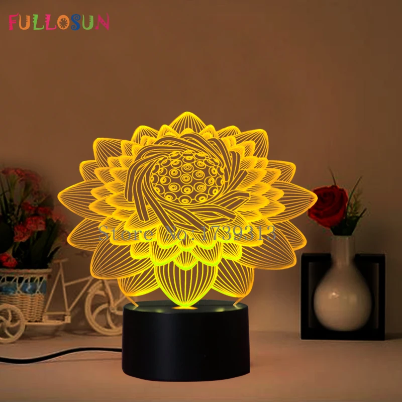Красивая 3D Светодиодная лампа в виде цветка лотоса USB 3D светодиодный ночник 7 цветов Сенсорная настольная лампа как детская спальня 3D огни