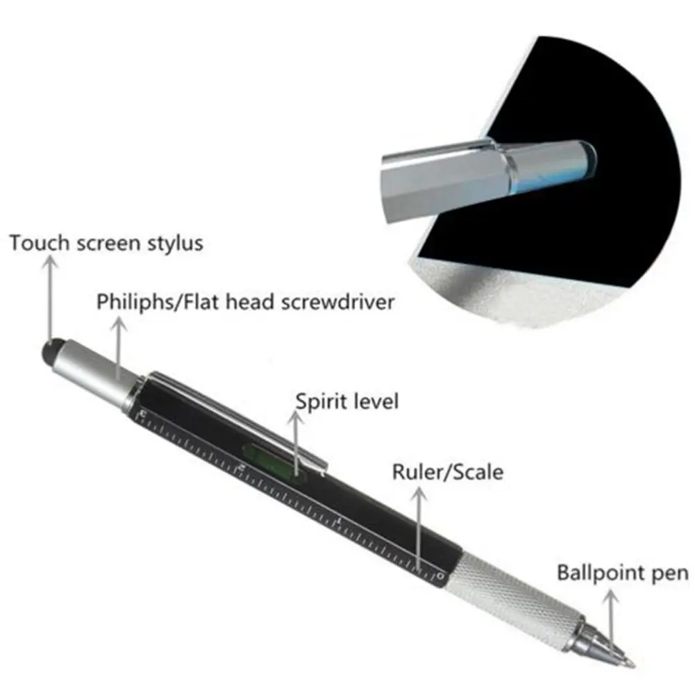 6 в 1 стилус для сенсорного экрана Шариковая ручка+ линейка уровня отвертка MULTI-TOOL X
