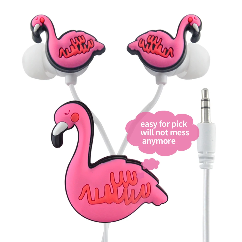 Moear Cute 3.5mm Cartoon Flamingo 3D Stereo Earphones Kids Wired Earbuds Headsets with Winder | Электроника