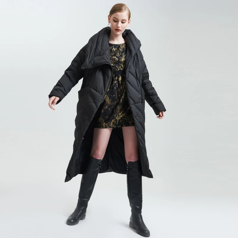 Женский зимний пуховик на белом утином пуху YNZZU модные черные повседневные