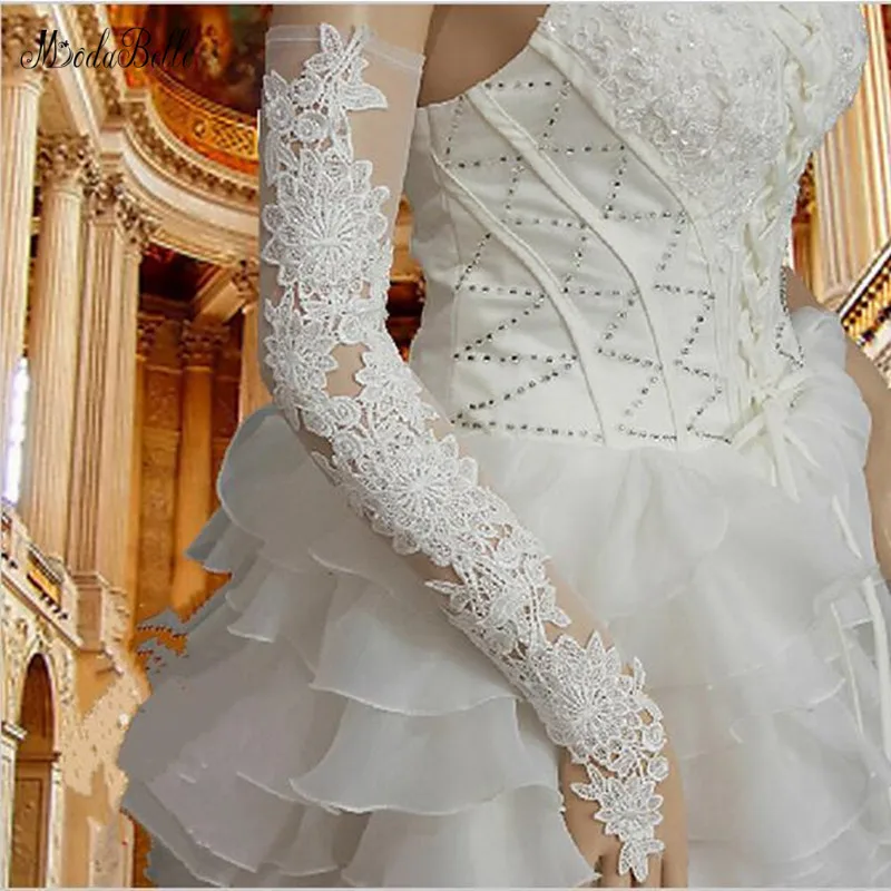 

modabelle White Lace Gloves Guanti Pizzo Elbow Ivory Bridal Gloves Fingerless Wedding Accessories Sarung Tangan Pernikahan