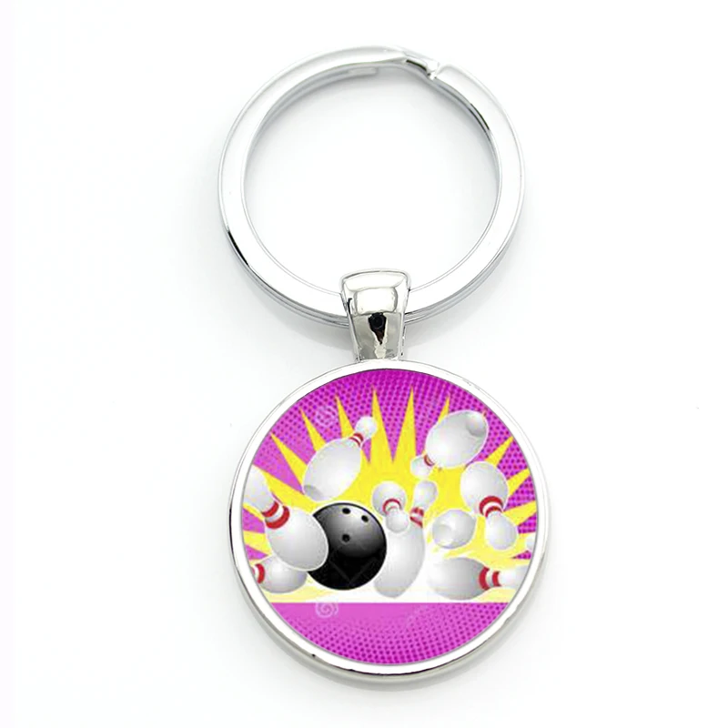 TAFREE exquisite popular bowling ball art picture glass gem keychain casual sports style men women key chain ring jewelry SP881 | Украшения