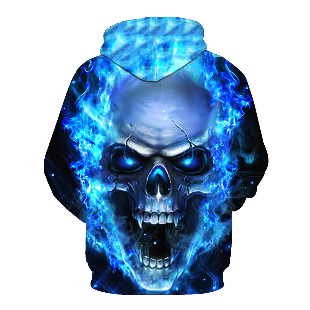 

Unisex Punk Style Shouting Skull in Blue Flame Casual Hoodie 3D Digital Print Pullover Hooded Sweatshirt Drop Shipping