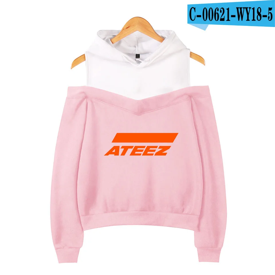 WBDDT ATEEZ Kpop толстовки заниженной линией плеч Женский трикотажный хлопчатобумажный пуловер костюм вентиляторы в стиле «хип-хоп», верхняя одежда Уличная Прямая