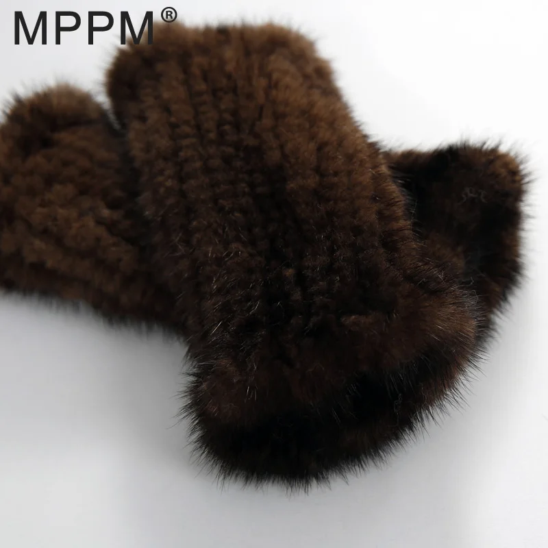 Женские вязаные варежки из натурального меха норки высокоэластичные женские