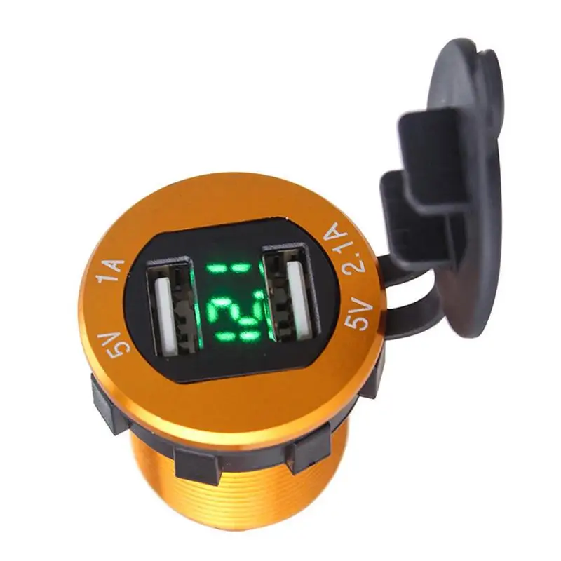Gold 12 V/24 V двойной Порты и разъёмы в машину с USB, туманный распылитель, Зарядное устройство Мощность выход Алюминий автомобиль лодка мобильных телефонов для мобильных телефонов Напряжение метр для автомобиля мотоцикла - Название цвета: Gold