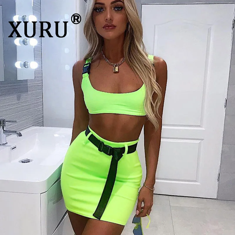 XURU Горячая новинка платье из двух частей сексуальный флуоресцентный сплошной