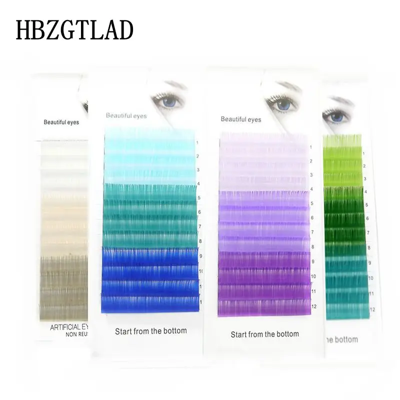 Накладные ресницы HBZGTLAD C/D curl 0 07/0 1 мм 8 15 синие + зеленые ярко индивидуальные