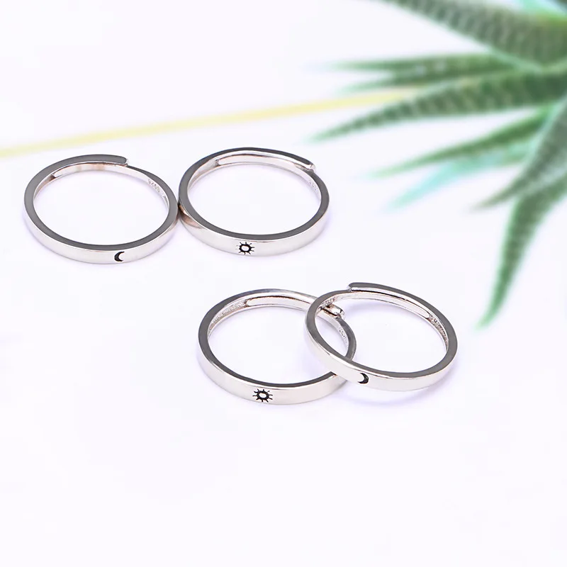 Minimal Round Couple Rings Sets Silver Sun Moon Engagement Ring Stainless Steel Jewelry For Women Wedding Gifts Charm | Украшения и