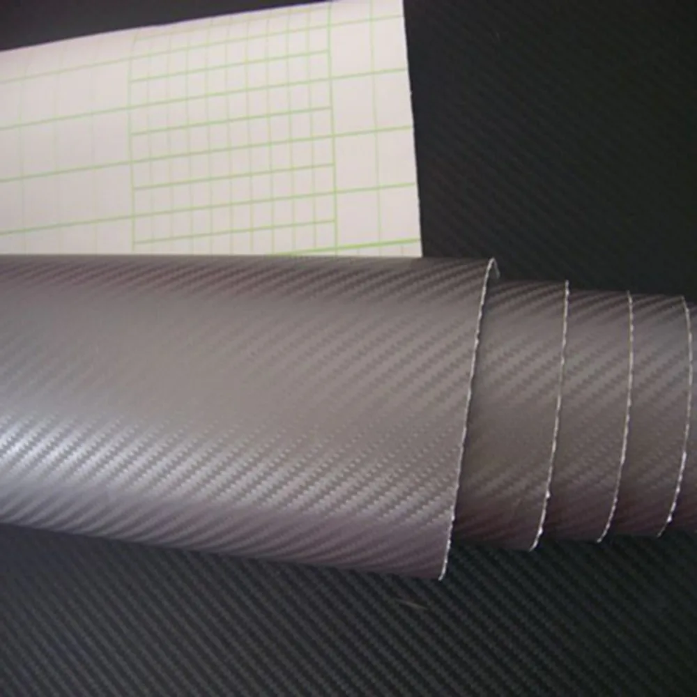 Free Shipping Size 1.52x30 Meter Silver Grey Waterproof 3D Carbon Fiber Vinyl Film For Car Wrapping With Bubbles |