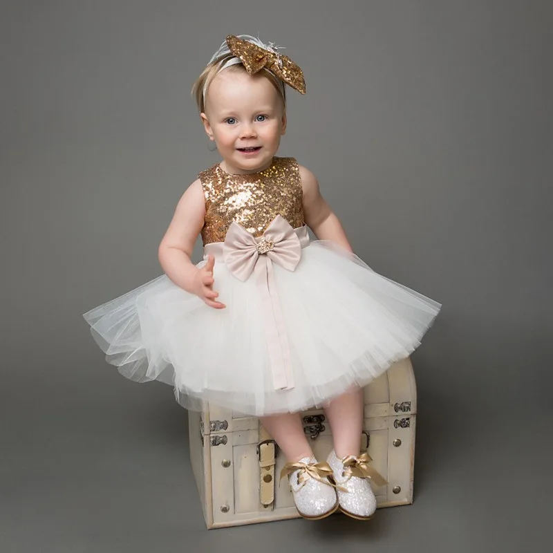 Kids Summer Baby Girl Infant Dress Toddler Gold Sequin Tutu Sisters Flower Gown Vestido for Children Birthday Party Event Wear | Детская