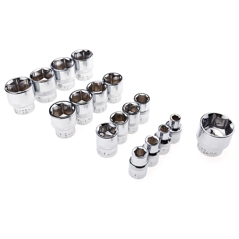 6mm-24mm Series Hexagonal Standard 3/8 Inch Short Sleeve Standard Hexagonal Socket Chrome Vanadium Steel Head Hex Socket Tool