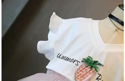 2017 новая летняя детская одежда для девочек Одежда bling bing ананас v-образным вырезом