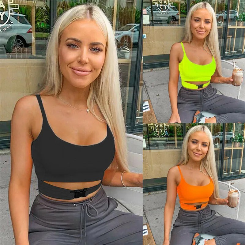 Женский укороченный топ с пряжкой Повседневные Вечерние Клубные Майки 3 цветов