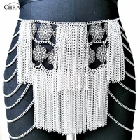 chran flower chain mini skirt disco party dress beach chainmail cover up ibiza harness necklace edm festival jewelry crs224