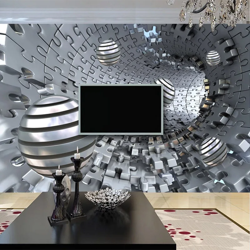 3D абстрактные Объемные обои туннель пространство стерео металлический шар Fresco