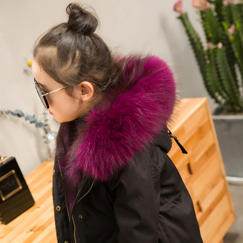 JKP 2018 children fur coat fashion fox liner leather big raccoon collar children's jacket thick warm CT-56 | Детская одежда и