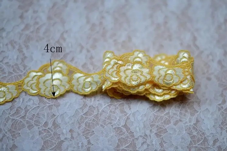 3 метра желтая красивая кружевная отделка винтажный стиль лента ширина 4 см | Дом и