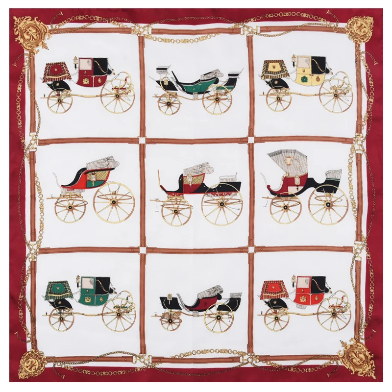 

Carriages Print 100% Silk Scarf Neckerchief Small Square Silk Scarfs Women'S Fashion Head Scarves Headband 21" X 21