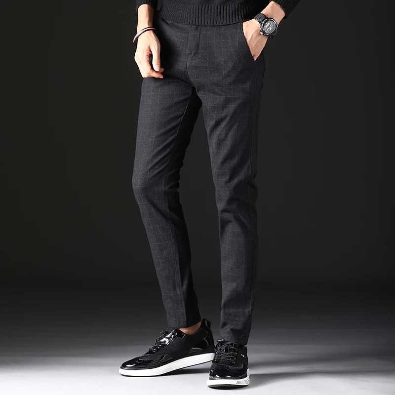 

Autumn Men Casual Pants Large Size 28-40 Slim Plaid Trousers Men Small Stretch mens Suit Pants