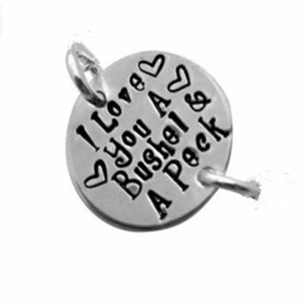 Античное посеребренное покрытие I Love You Бушель и Peck charm message disc штампованный